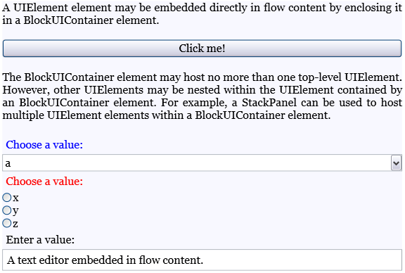 Снимок экрана: UIElement вставленный в поток содержимого.