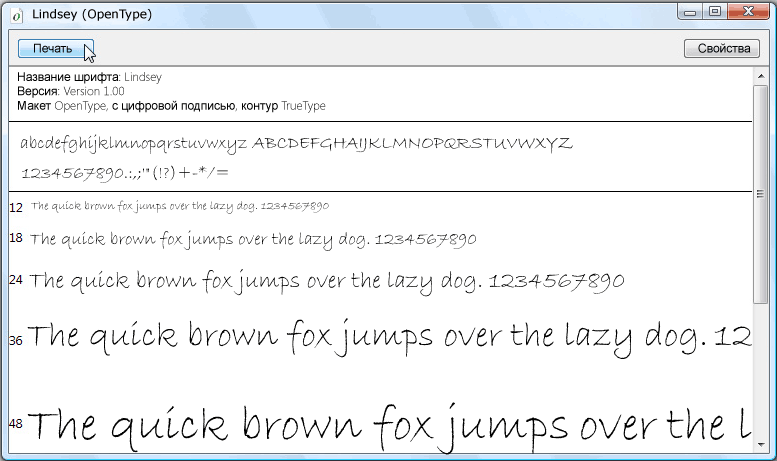 Шрифта Lindsey (OpenType)