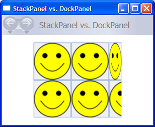 Снимок экрана: Сравнение StackPanel и снимок экрана DockPanel