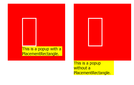 Всплывающее окно с PlacementRectangle и без